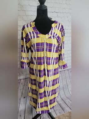 Tracy Negoshian Purple and Yellow Plaid Long Sleeve Dress XL